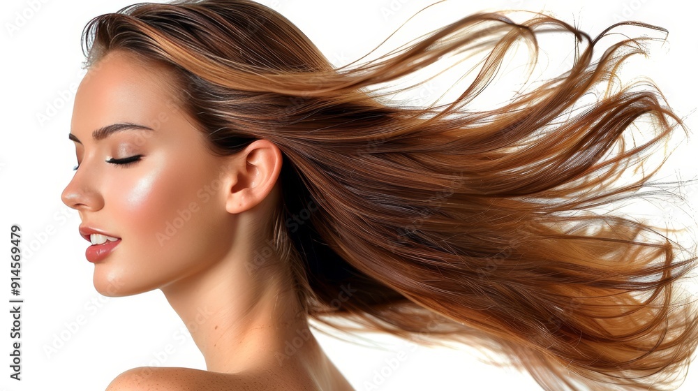 Elegant woman with beautifully flowing long hair seen from behind on a white backdrop Elegant woman with beautifully flowing long hair seen from behind on a white backdrop