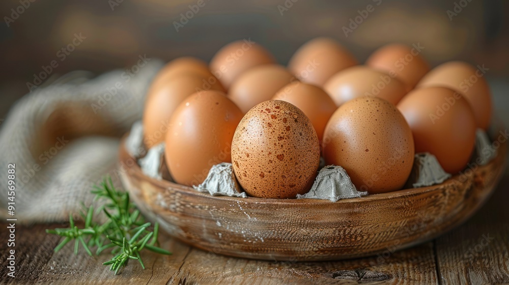 Fresh Eggs in a Wooden Bowl Fresh Eggs in a Wooden Bowl
