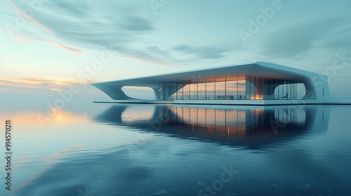 Wallpaper Mural Modern minimalist house on water at sunset - generative ai Torontodigital.ca