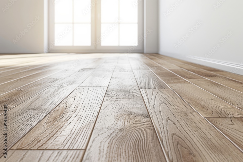 A close-up view of a light wood parquet floor illuminated by natural sunlight, with a softly blurred window background, creating a warm and inviting indoor atmosphere A close-up view of a light wood parquet floor illuminated by natural sunlight, with a softly blurred window background, creating a warm and inviting indoor atmosphere