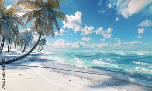 The azure sea with palm trees: the azure sea with azure waves washes the snow-white beach with slender palm trees