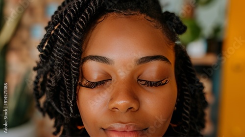 close up of closed eyes with long eyelashes at a salon