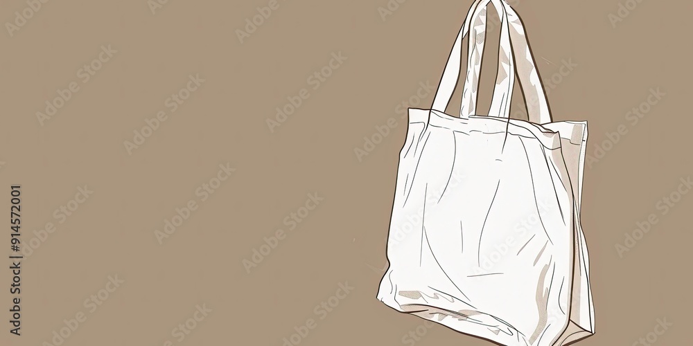 A white tote bag on a brown background. A white tote bag on a brown background.