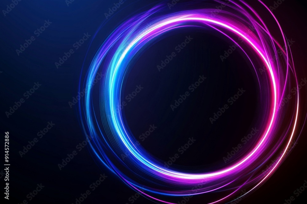 Abstract background with neon glowing circular wave lines on dark background. Abstract background with neon glowing circular wave lines on dark background.