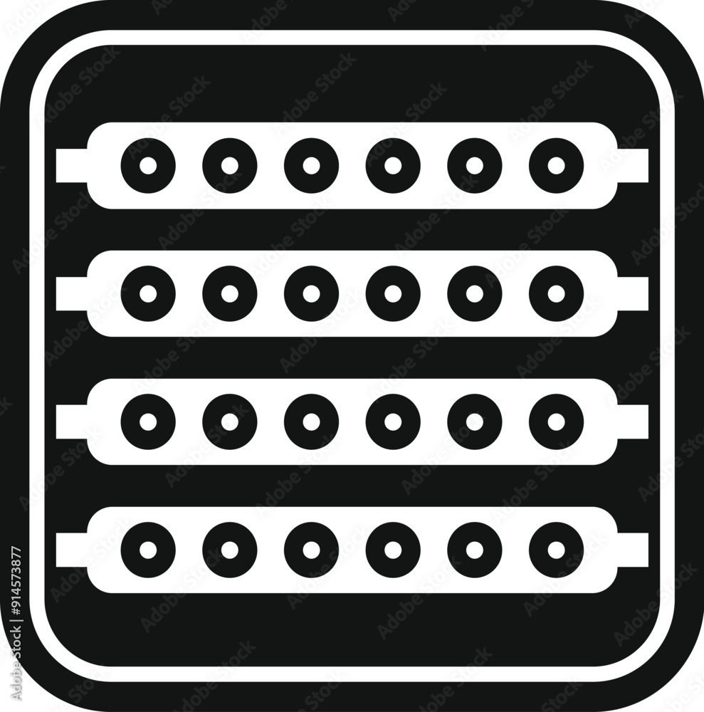 Black and white icon of a circuit board featuring rows of microchips, symbolizing technological advancement and computing power Black and white icon of a circuit board featuring rows of microchips, symbolizing technological advancement and computing power