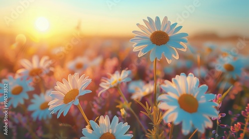 Field of White Daisies Bathed in Sunlight