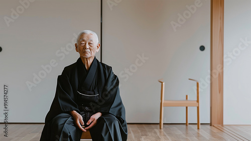 椅子に座る日本人の高齢男性 photo