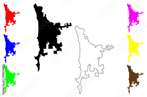 Perth city (Commonwealth of Australia, Western Australia) map vector illustration, scribble sketch Boorloo map