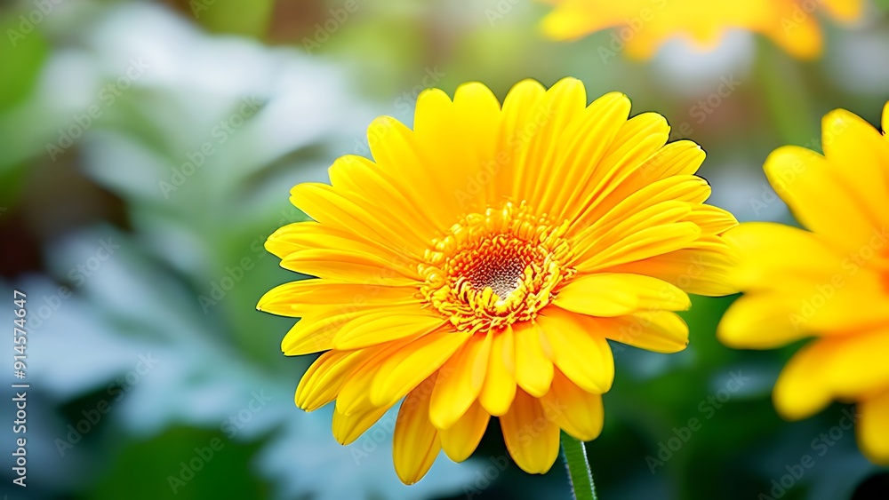 Bright Yellow Gerbera Flowers With Blurred Background Bright Yellow Gerbera Flowers With Blurred Background