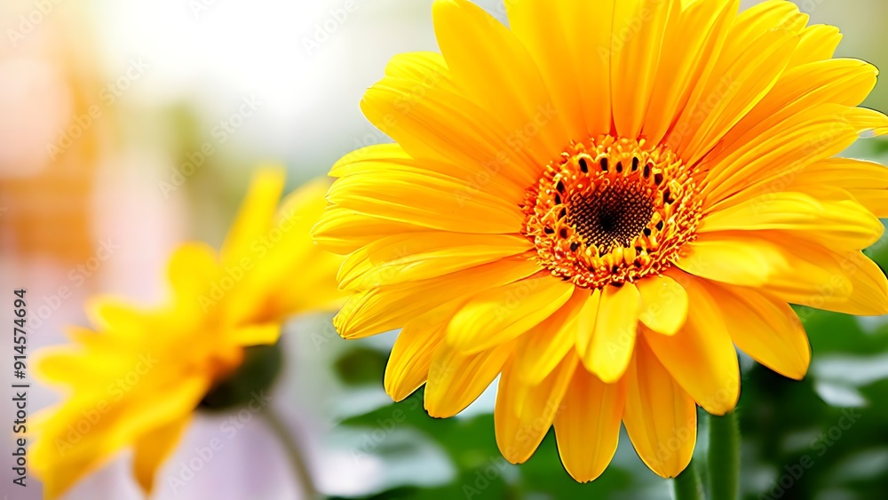 Bright Yellow Gerbera Flowers With Blurred Background Bright Yellow Gerbera Flowers With Blurred Background