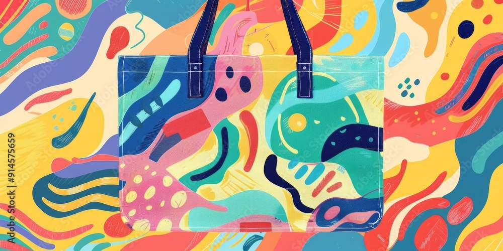 Obraz premium Colorful tote bag with abstract pattern.