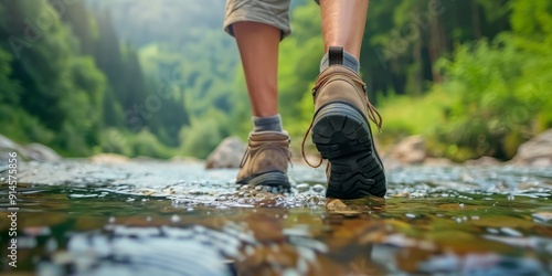 Mit Wanderstiefeln durchs Wasser – Naturerlebnis beim Bachüberqueren photo