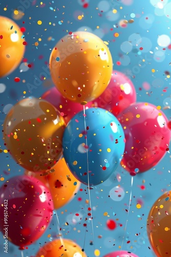 Cluster of Colorful Balloons Floating in the Sky
