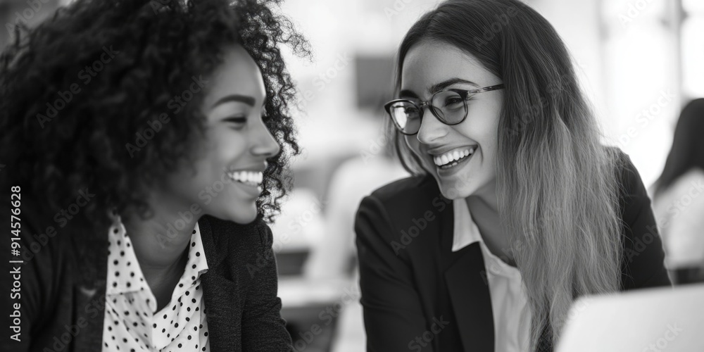 Two women sit side by side, possibly friends or colleagues Two women sit side by side, possibly friends or colleagues