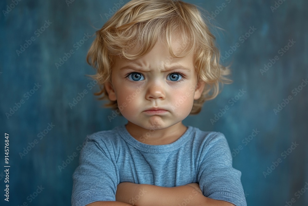 Angry little boy standing with his arms crossed. Angry little boy standing with his arms crossed.