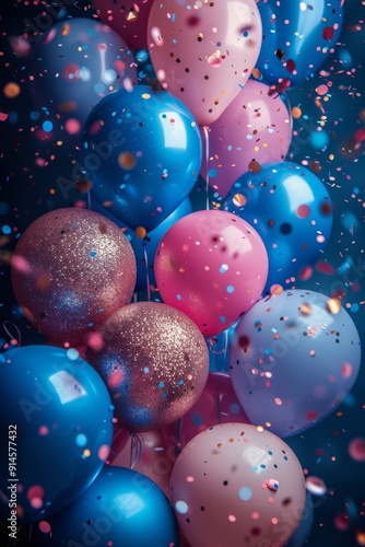 Cluster of Colorful Balloons Floating in the Sky