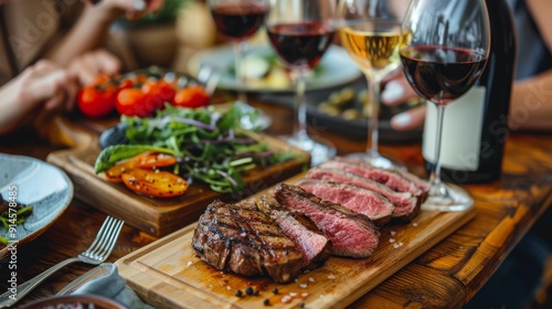 Dining Table Set With Food and Wine