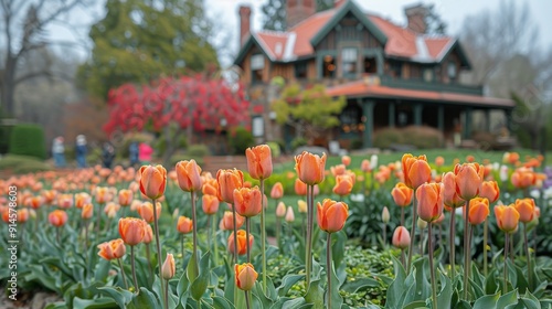 Field of Flowers With House in Background
