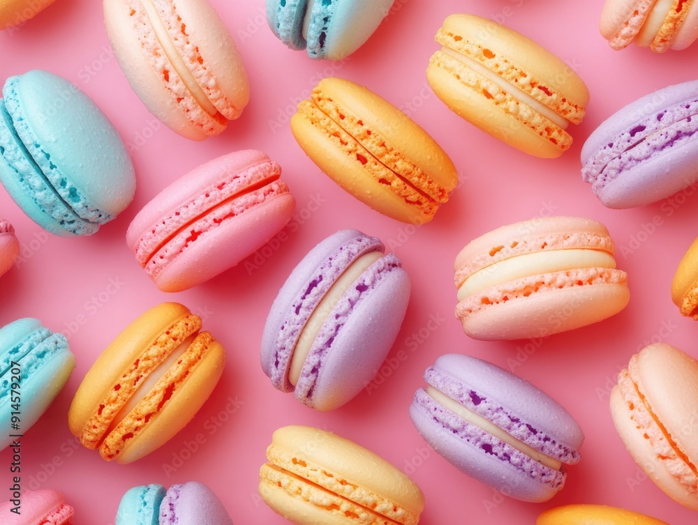 Delicate French pastries on a bright pink background, perfect for food styling and photography Delicate French pastries on a bright pink background, perfect for food styling and photography