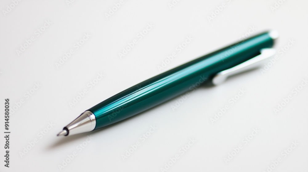 Photo of a green pen on a white background, highlighting its sleek and simple design. Photo of a green pen on a white background, highlighting its sleek and simple design.