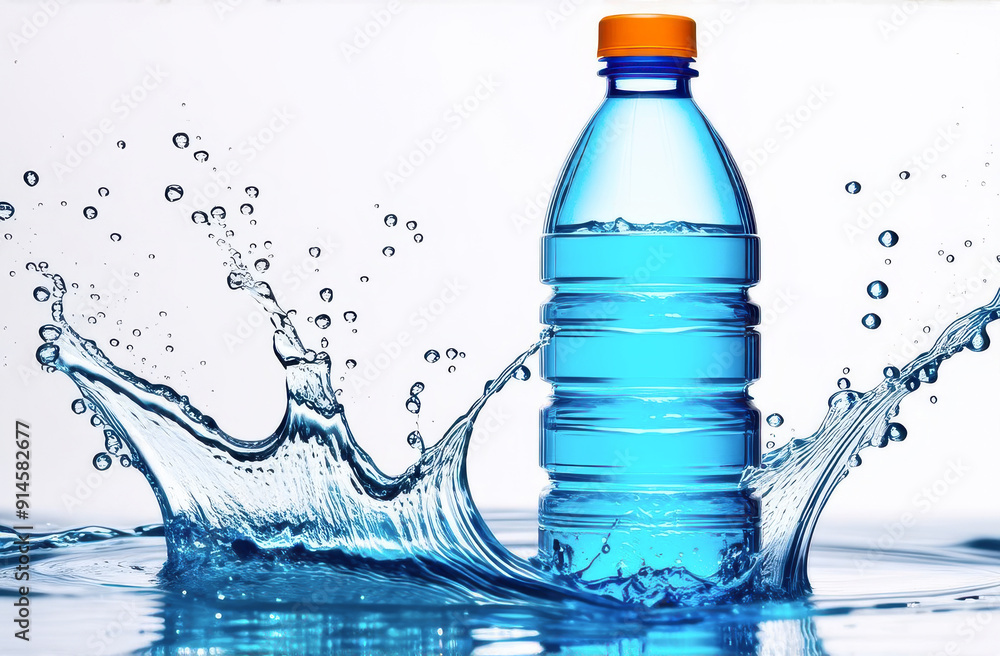 Ecology concept. Bottle of water in water splash isolated on white background Ecology concept. Bottle of water in water splash isolated on white background