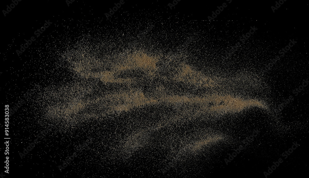 Fototapeta premium Scatter desert sand isolated on black background, clipping path
