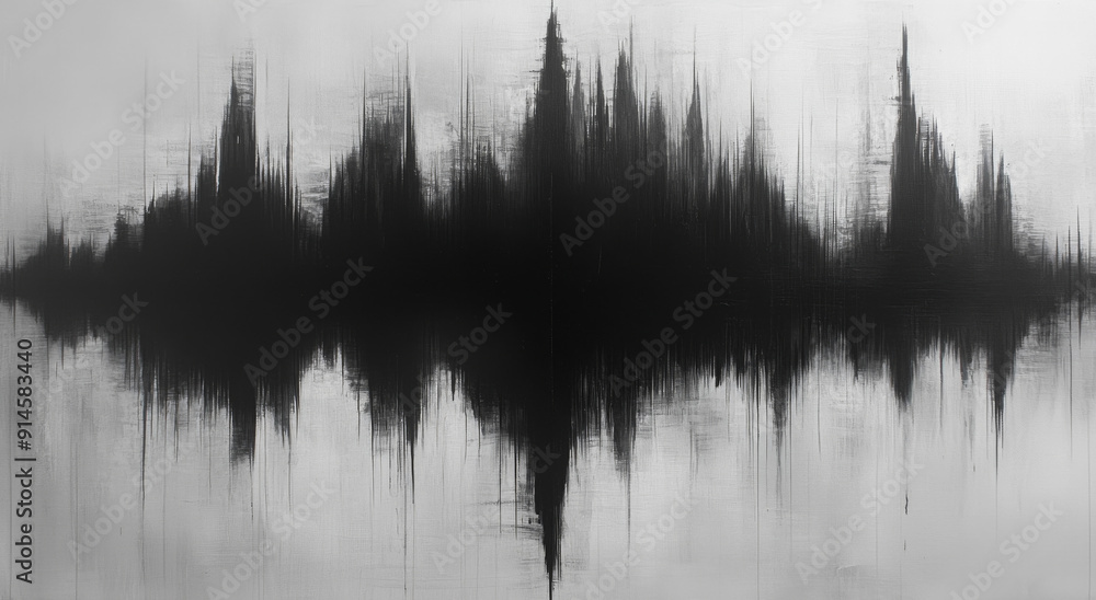 minimalist black and white painting of sound waves, on textured paper minimalist black and white painting of sound waves, on textured paper
