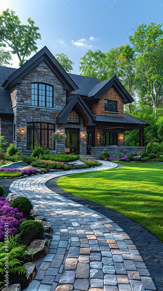 Beautiful Yard Design for a Private House. Created with Generative AI Beautiful Yard Design for a Private House. Created with Generative AI