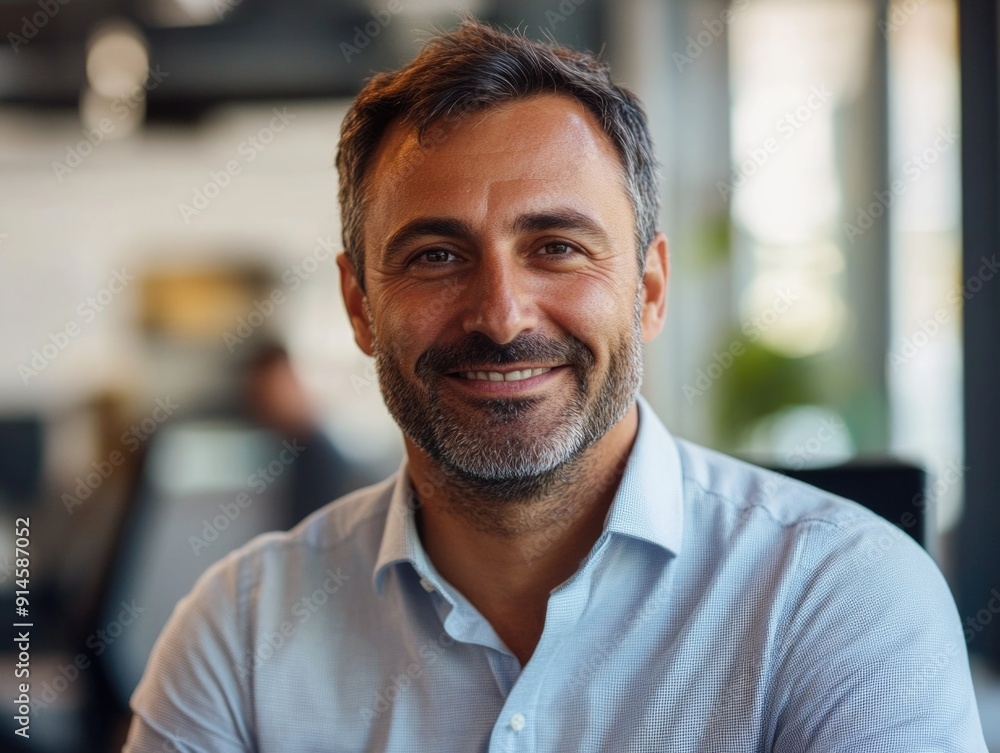 Obraz premium A person with a warm smile looks directly at the camera