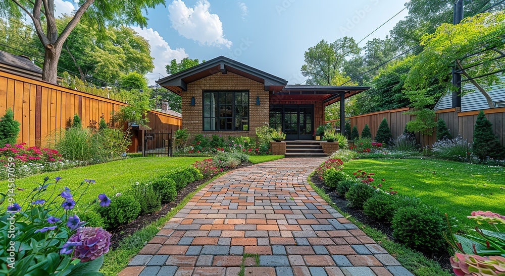Fototapeta premium Beautiful Yard Design for a Private House. Created with Generative AI