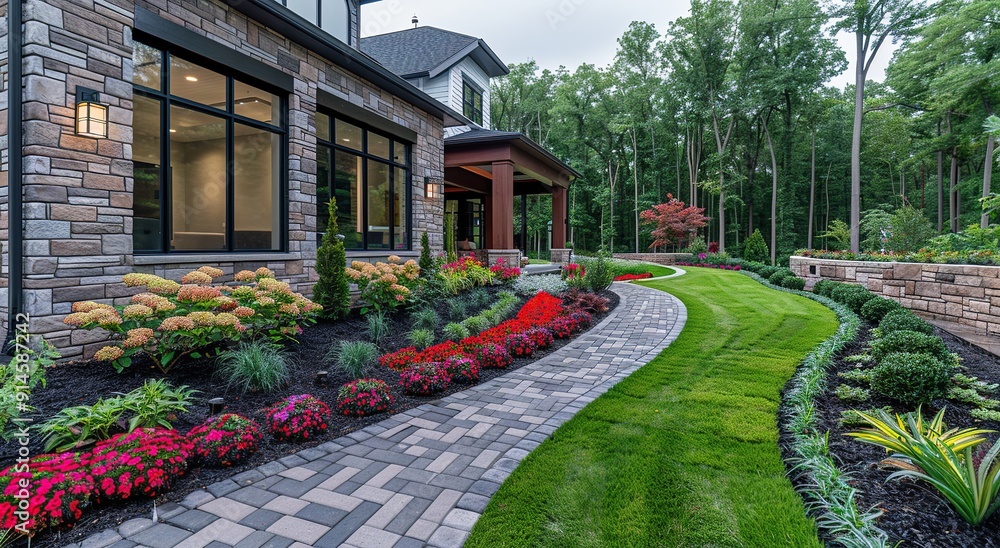 Fototapeta premium Beautiful Yard Design for a Private House. Created with Generative AI