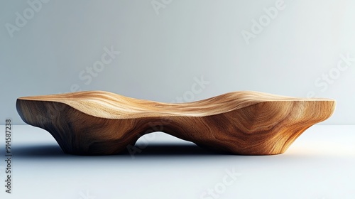 A wooden table with a curved top and a curved bottom