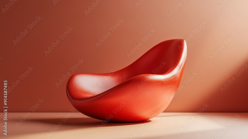 A red chair is sitting in front of a wall A red chair is sitting in front of a wall
