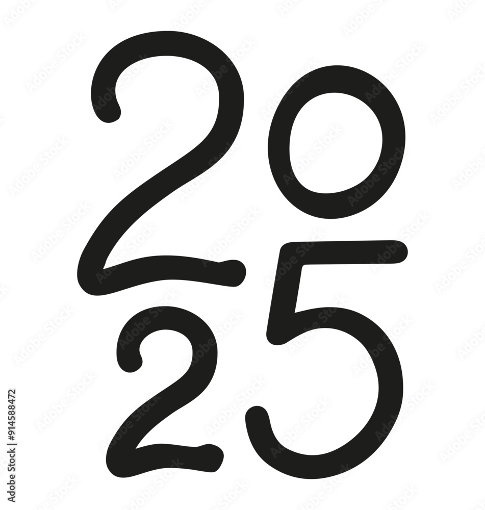 Vector 2025 year black handwriting vertical font. Illustration with lettering for calendar .Isolated typography thin text for logo design, flyer, banner, poster, planner Vector 2025 year black handwriting vertical font. Illustration with lettering for calendar .Isolated typography thin text for logo design, flyer, banner, poster, planner