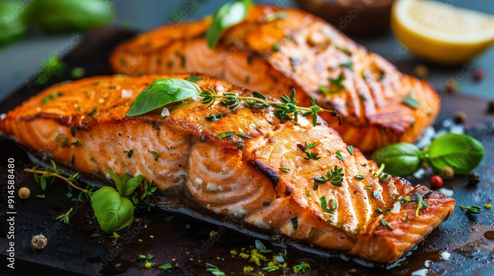 Close Up of Fresh Salmon Cooking on Pan Close Up of Fresh Salmon Cooking on Pan
