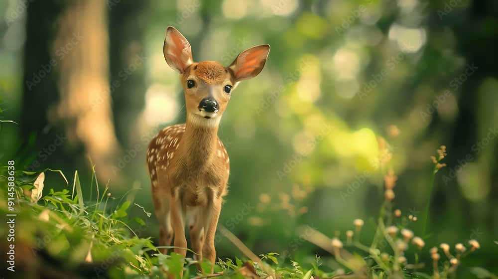 Realistic baby deer with forest background Realistic baby deer with forest background
