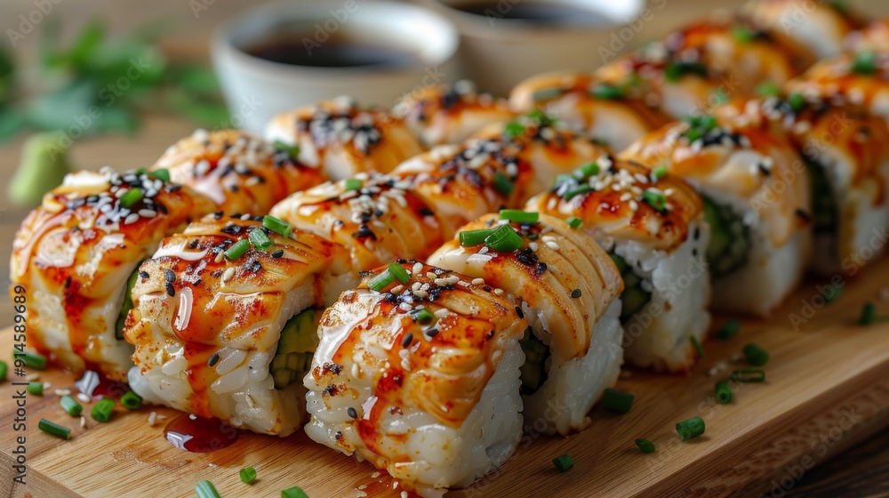Gourmet sushi roll with sauce - generative ai Gourmet sushi roll with sauce - generative ai