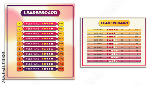 2 colorful top 10 ranking leaderboard list templates for competitions