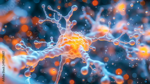 CloseUp View of Neurons and Synapses in the Brain, Exploring Complex Biological Interactions