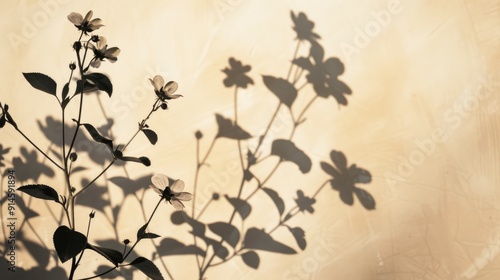 Aesthetic floral shadow silhouettes on neutral beige wall