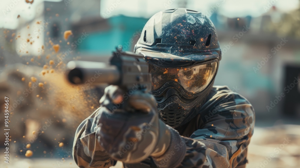 Vision, aim, and tactical approach for army contest in man shooting, paintball gun, and war game. Weapon, combat, or outdoor mission military exercise, soldier emphasis, or warfare simulation Vision, aim, and tactical approach for army contest in man shooting, paintball gun, and war game. Weapon, combat, or outdoor mission military exercise, soldier emphasis, or warfare simulation