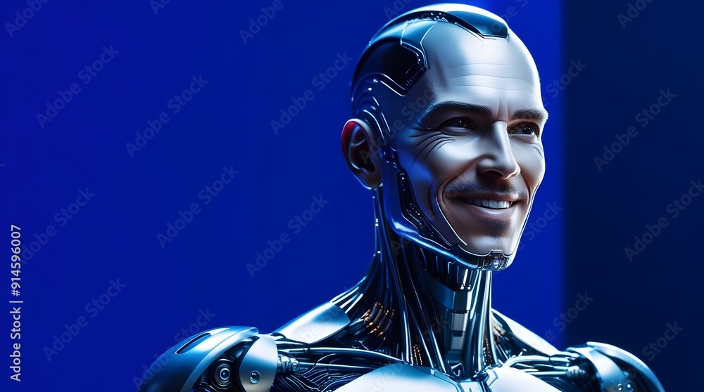 intricate cyborg design on a calm blue background intricate cyborg design on a calm blue background