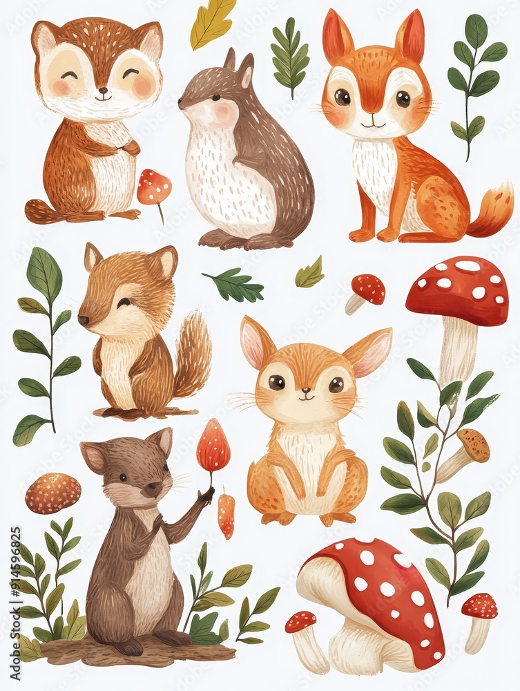 Obraz premium Cute Forest Critters Illustration