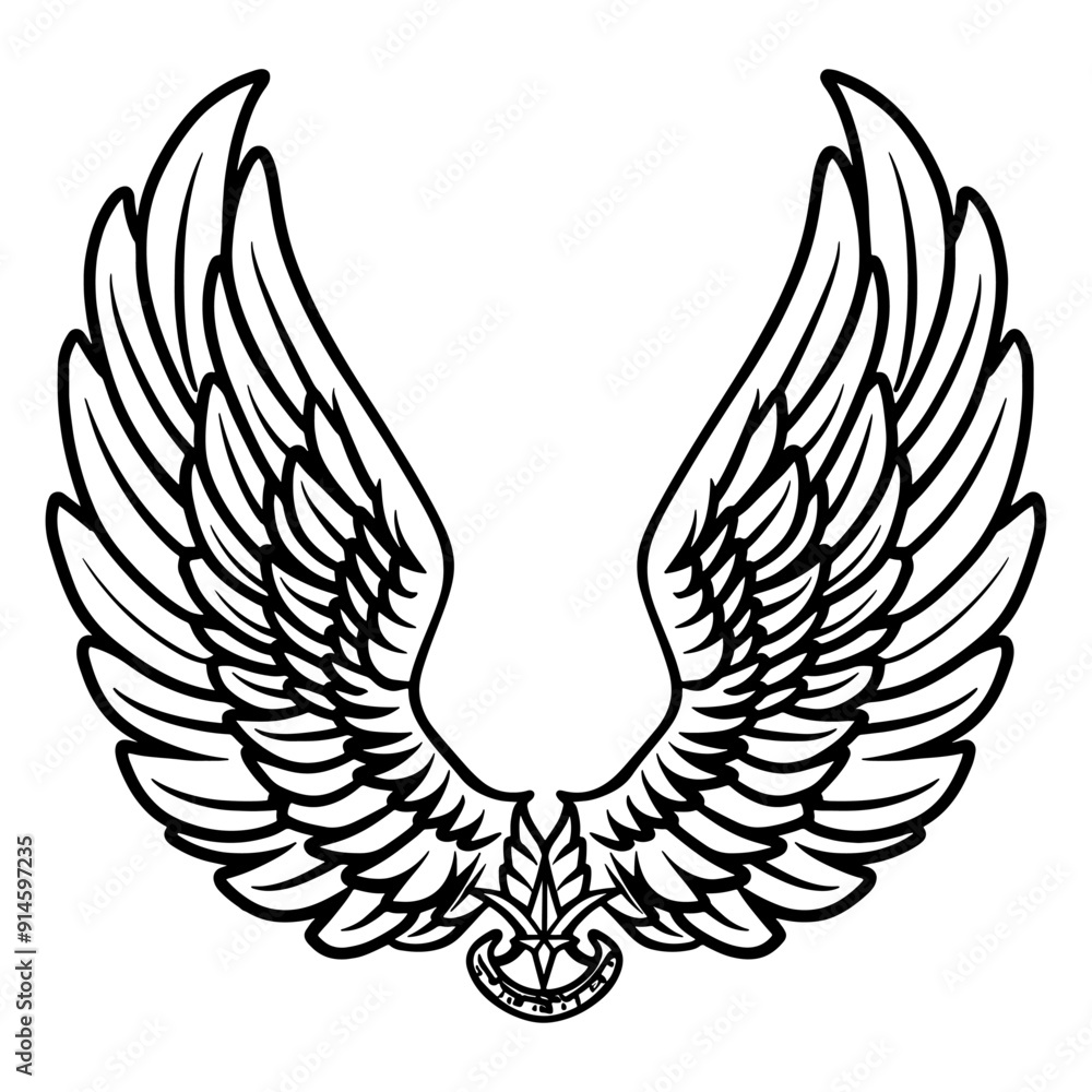 Obraz premium Vintage-Style Angel Wings and Bird Feather Vector Illustrations: Hand-Drawn Black & White Tattoo Designs