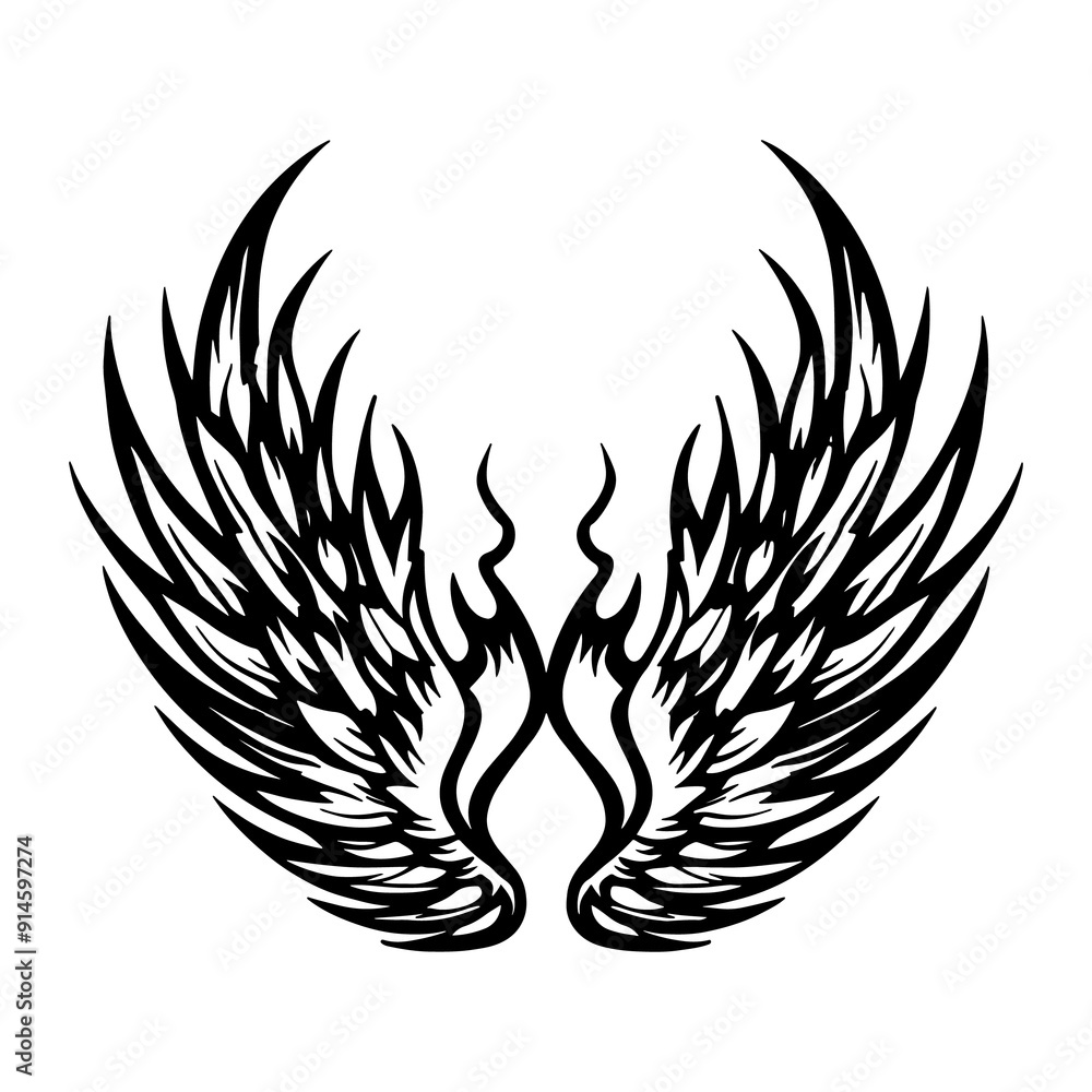 Obraz premium Vintage-Style Angel Wings and Bird Feather Vector Illustrations: Hand-Drawn Black & White Tattoo Designs