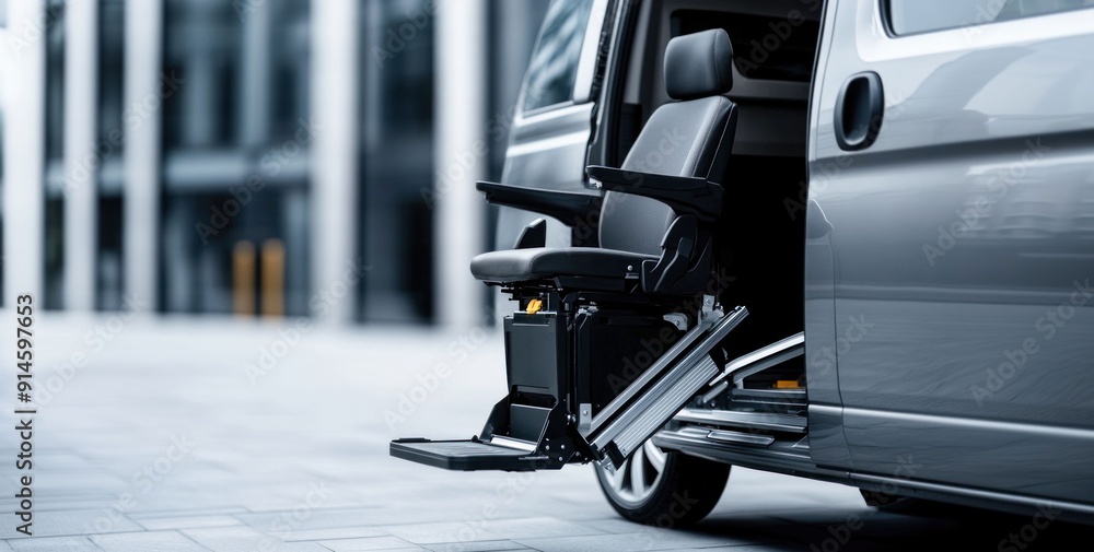Accessible Black Van with Wheelchair Ramp in Outdoor and Urban Settings. Generative ai. Accessible Black Van with Wheelchair Ramp in Outdoor and Urban Settings. Generative ai.