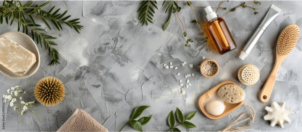 Natural Beauty Products on a Grey Background Natural Beauty Products on a Grey Background