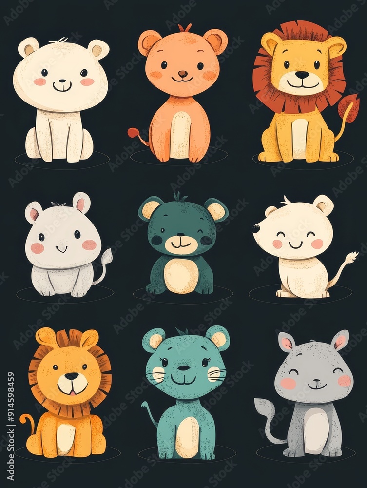 Obraz premium Cute Cartoon Animals Set with Various Expressions