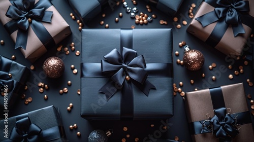 Wallpaper Mural Elegant gift boxes with black bows - generative ai Torontodigital.ca