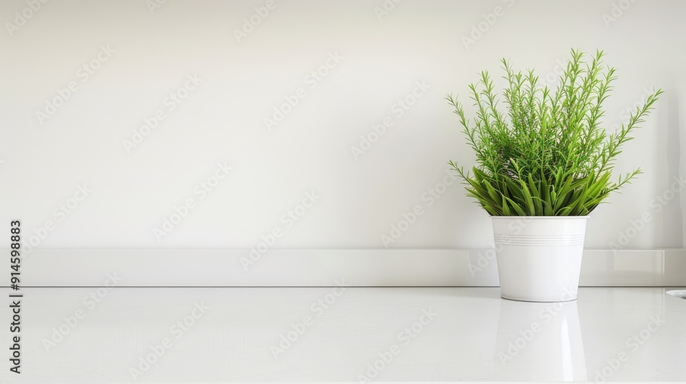 Kitchen countertop with artificial potted plant, blank space for text. Home decoration Kitchen countertop with artificial potted plant, blank space for text. Home decoration